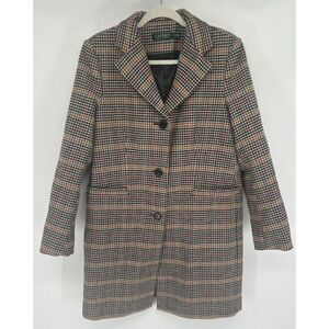 RALPH LAUREN Wool Blend Reefer Coat In Sienna Plaid Size 10 Academia